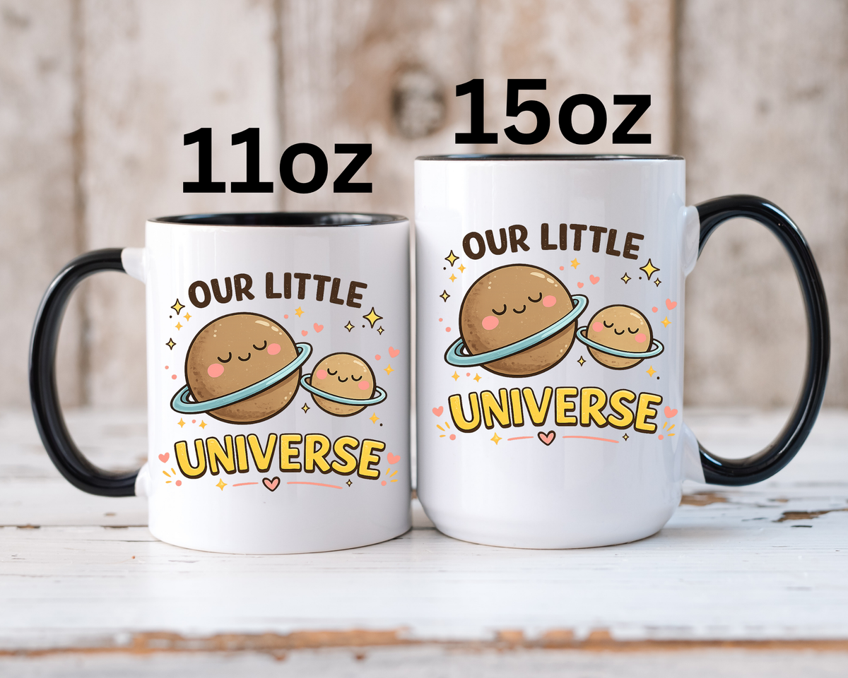 Cute Planet Family Mug, Our Little Universe Coffee Mug, Parent Child Gift, New Mom Mug, Space Lover Family Cup, Baby Shower Gift