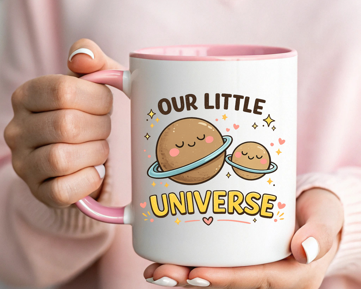 Cute Planet Family Mug, Our Little Universe Coffee Mug, Parent Child Gift, New Mom Mug, Space Lover Family Cup, Baby Shower Gift