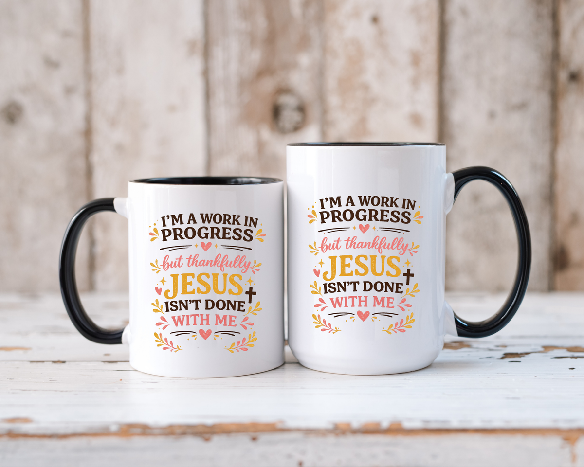 I'm a Work in Progress Christian Coffee Mug, Encouraging Faith Gift for Women, Inspirational Jesus Scriptures Ceramic Tea Cup, Religious Quote