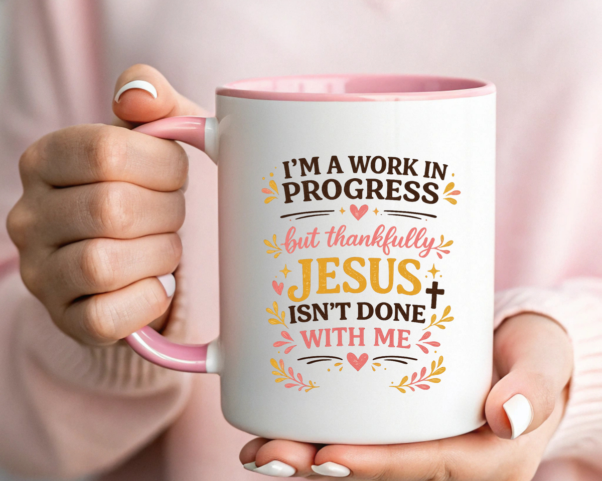 I'm a Work in Progress Christian Coffee Mug, Encouraging Faith Gift for Women, Inspirational Jesus Scriptures Ceramic Tea Cup, Religious Quote
