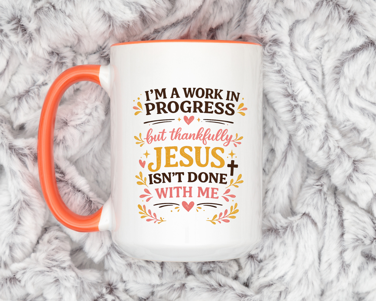 I'm a Work in Progress Christian Coffee Mug, Encouraging Faith Gift for Women, Inspirational Jesus Scriptures Ceramic Tea Cup, Religious Quote