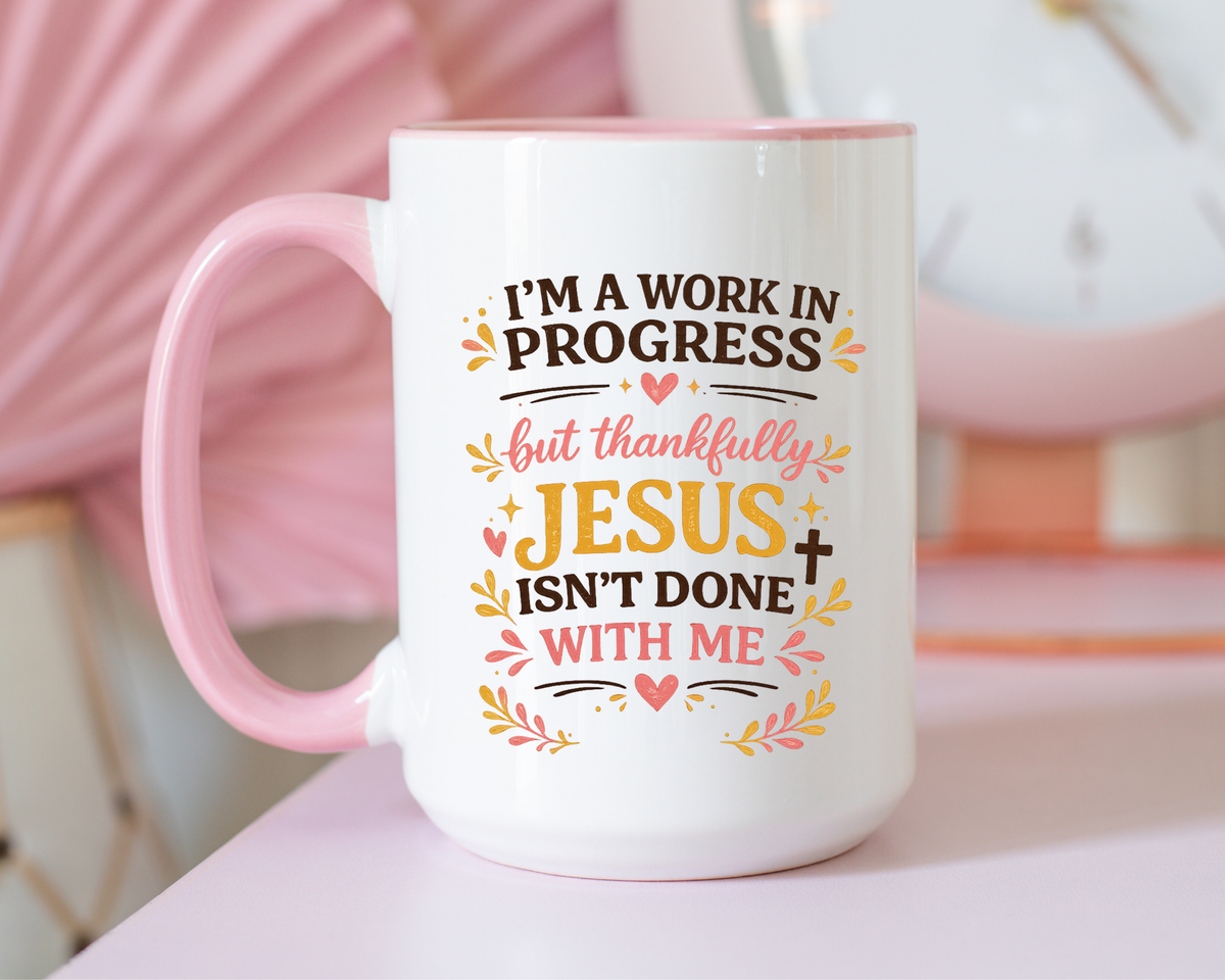 I'm a Work in Progress Christian Coffee Mug, Encouraging Faith Gift for Women, Inspirational Jesus Scriptures Ceramic Tea Cup, Religious Quote