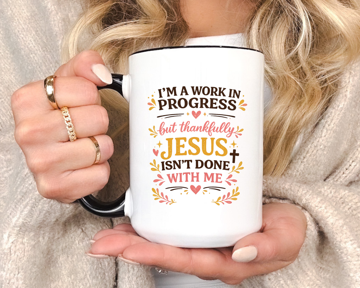 I'm a Work in Progress Christian Coffee Mug, Encouraging Faith Gift for Women, Inspirational Jesus Scriptures Ceramic Tea Cup, Religious Quote