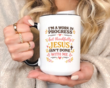 I'm a Work in Progress Christian Coffee Mug, Encouraging Faith Gift for Women, Inspirational Jesus Scriptures Ceramic Tea Cup, Religious Quote