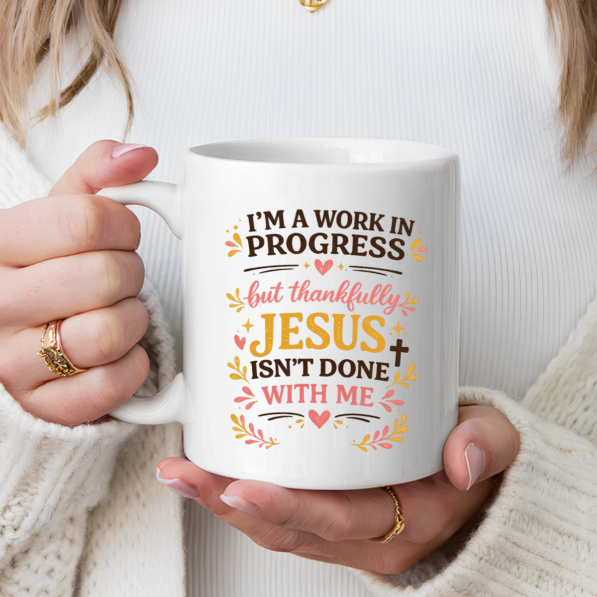 I'm a Work in Progress Christian Coffee Mug, Encouraging Faith Gift for Women, Inspirational Jesus Scriptures Ceramic Tea Cup, Religious Quote