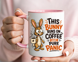 This Bunny Runs on Coffee and Pure Panic Coffee Mug, Funny Rabbit Lover Gift for Friends, Cute Sarcastic Ceramic Tea Cup with Black Handle