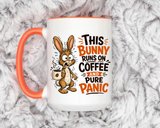 This Bunny Runs on Coffee and Pure Panic Coffee Mug, Funny Rabbit Lover Gift for Friends, Cute Sarcastic Ceramic Tea Cup with Black Handle