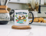 Beach Mode Sloth Coffee Mug, Funny Summer Vacation Gift for Sloth Lovers, Cute Tropical Hammock Ceramic Tea Cup with Blue Handle