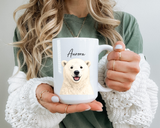 Custom Polar Bear Coffee Mug with Name, Personalized Arctic Animal Gift for Kids, Cute Winter Holiday Ceramic Tea Cup with Orange Handle