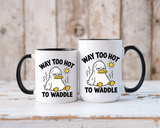 Way Too Hot to Waddle Coffee Mug, Funny Duck Lover Gift for Coworkers, Cute Summer Heat Sarcastic Ceramic Tea Cup with Orange Handle