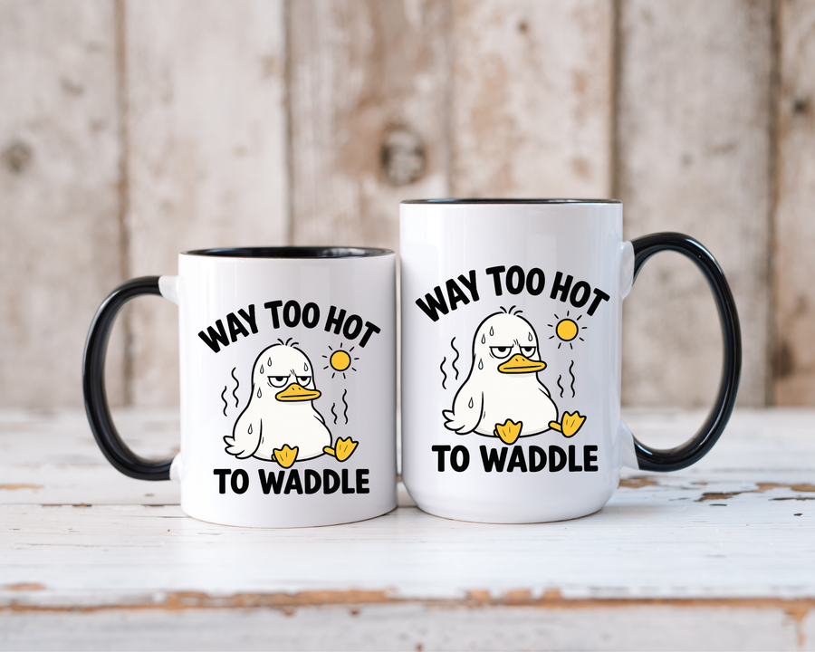 Way Too Hot to Waddle Coffee Mug, Funny Duck Lover Gift for Coworkers, Cute Summer Heat Sarcastic Ceramic Tea Cup with Orange Handle