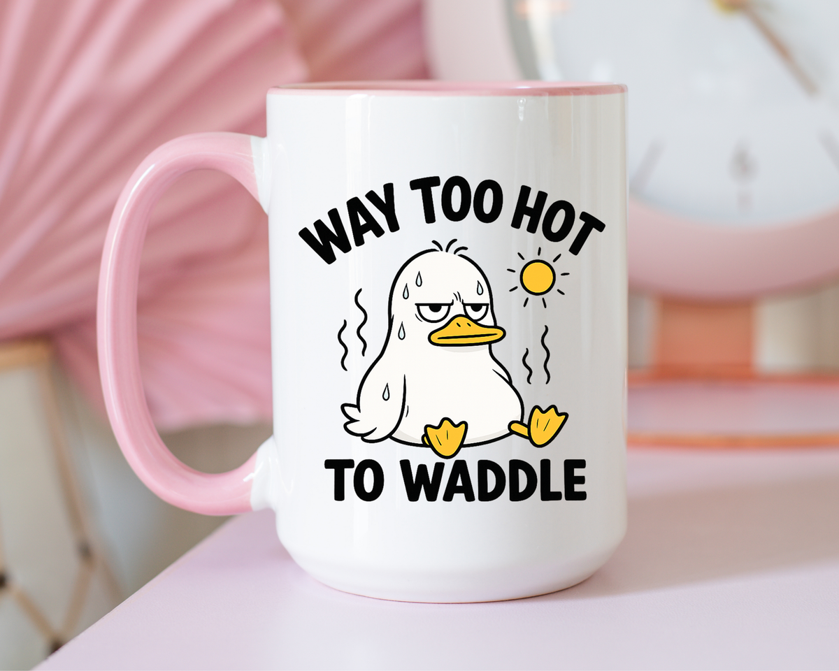 Way Too Hot to Waddle Coffee Mug, Funny Duck Lover Gift for Coworkers, Cute Summer Heat Sarcastic Ceramic Tea Cup with Orange Handle