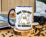Way Too Hot to Waddle Coffee Mug, Funny Duck Lover Gift for Coworkers, Cute Summer Heat Sarcastic Ceramic Tea Cup with Orange Handle