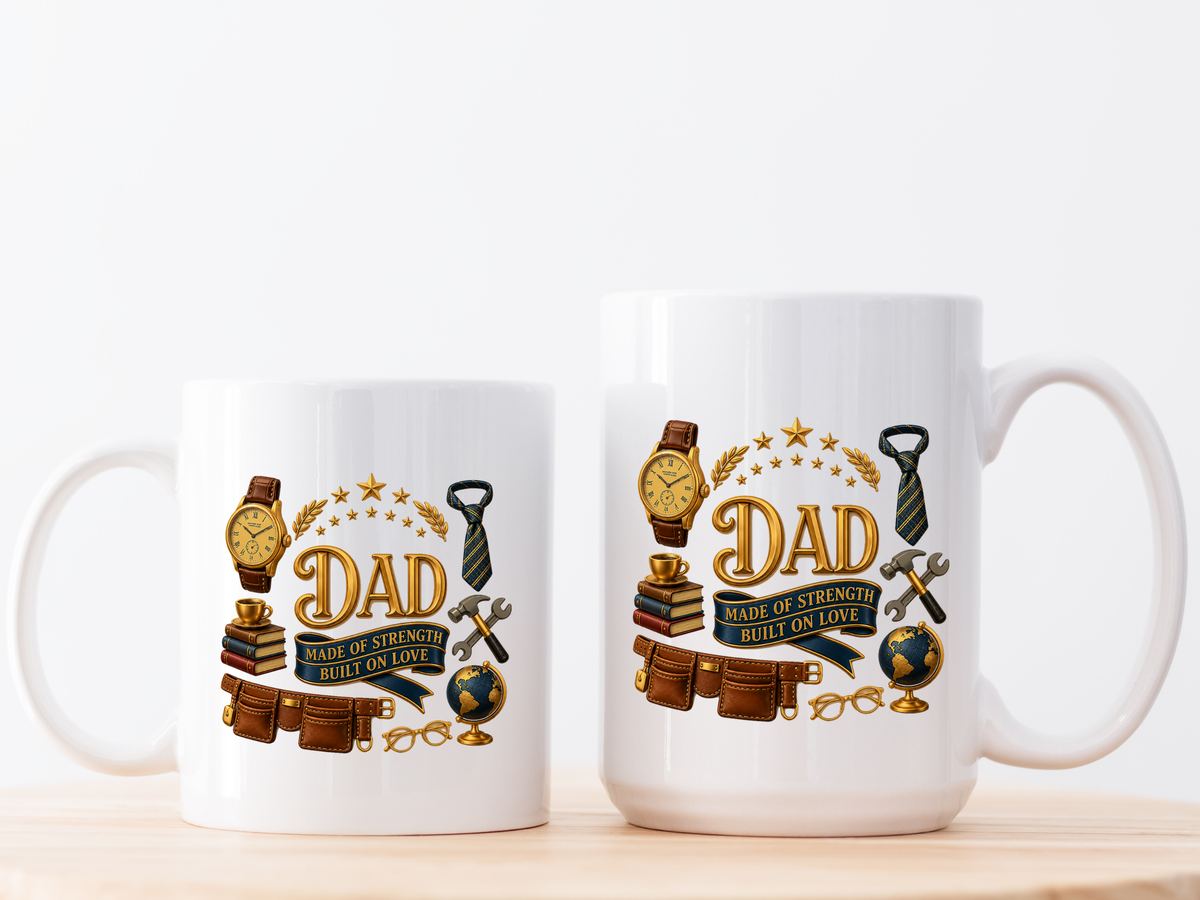 Best Dad in the World Coffee Mug, Father's Day Gift from Daughter or Son, Handy Papa Birthday Ceramic Tea Cup with Tools and Watch