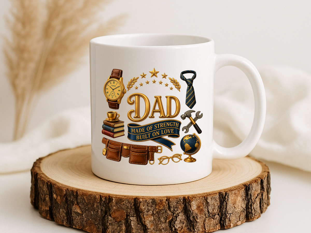 Best Dad in the World Coffee Mug, Father's Day Gift from Daughter or Son, Handy Papa Birthday Ceramic Tea Cup with Tools and Watch