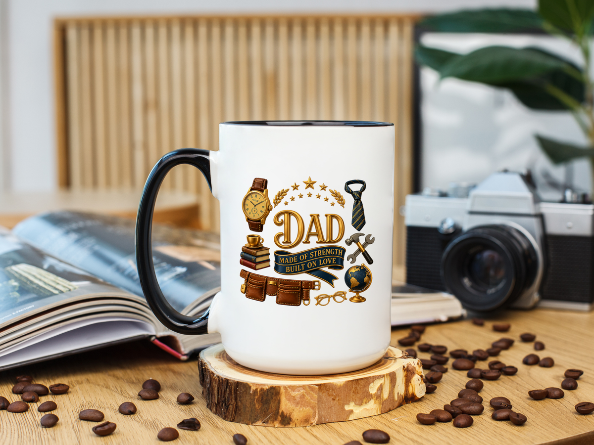 Best Dad in the World Coffee Mug, Father's Day Gift from Daughter or Son, Handy Papa Birthday Ceramic Tea Cup with Tools and Watch