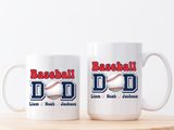 Custom Baseball Dad Coffee Mug with Kids Names, Personalized Sports Father's Day Gift, Cute Team Coach Appreciation Ceramic Tea Cup