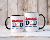 Custom Baseball Dad Coffee Mug with Kids Names, Personalized Sports Father's Day Gift, Cute Team Coach Appreciation Ceramic Tea Cup
