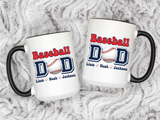Custom Baseball Dad Coffee Mug with Kids Names, Personalized Sports Father's Day Gift, Cute Team Coach Appreciation Ceramic Tea Cup