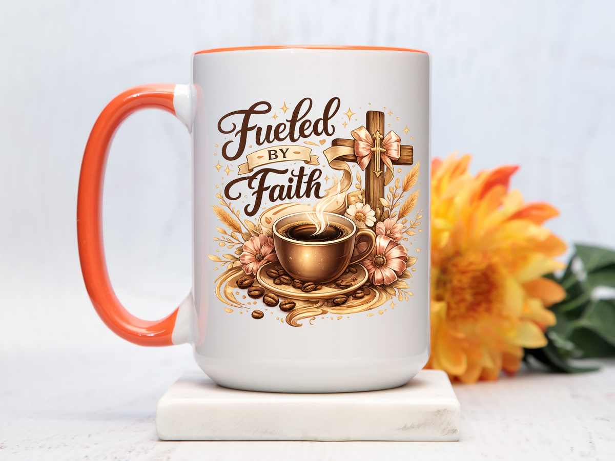 Christian Coffee Mug Fueled By Faith, Faith Based Coffee Cup, Religious Gift for Women, Prayer Warrior Mug, Inspirational Christian Gift