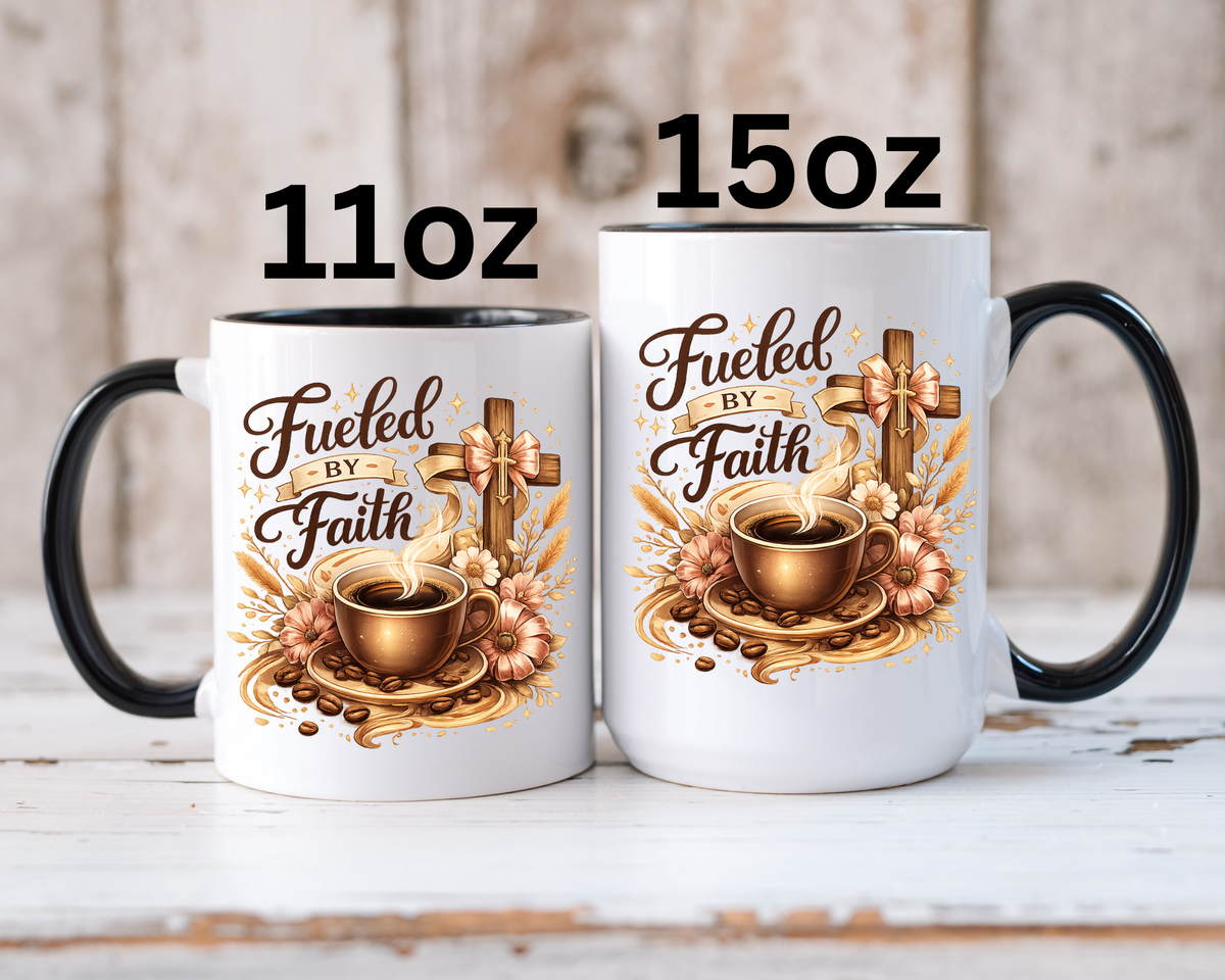 Christian Coffee Mug Fueled By Faith, Faith Based Coffee Cup, Religious Gift for Women, Prayer Warrior Mug, Inspirational Christian Gift