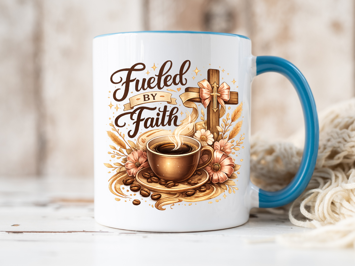 Christian Coffee Mug Fueled By Faith, Faith Based Coffee Cup, Religious Gift for Women, Prayer Warrior Mug, Inspirational Christian Gift