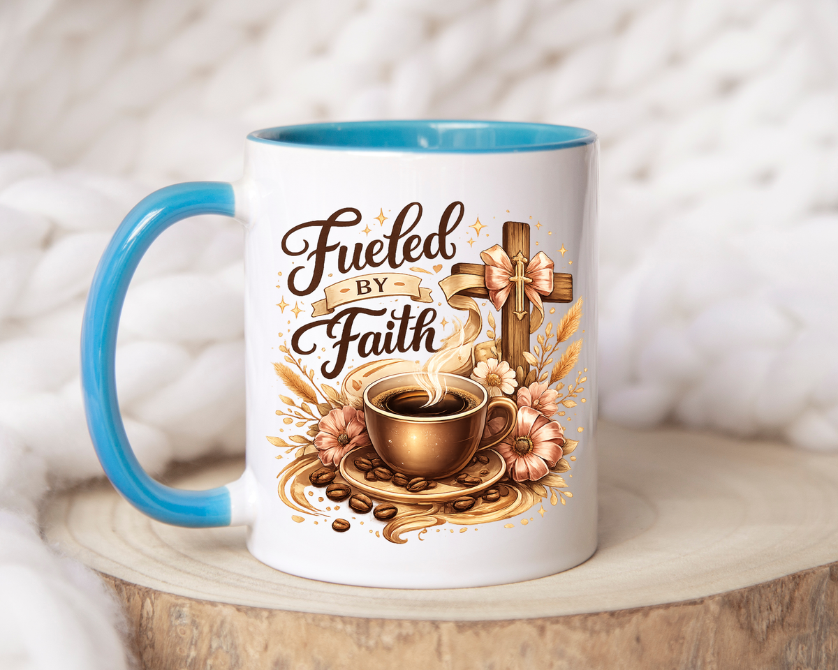Christian Coffee Mug Fueled By Faith, Faith Based Coffee Cup, Religious Gift for Women, Prayer Warrior Mug, Inspirational Christian Gift