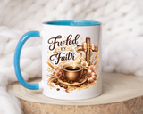 Christian Coffee Mug Fueled By Faith, Faith Based Coffee Cup, Religious Gift for Women, Prayer Warrior Mug, Inspirational Christian Gift