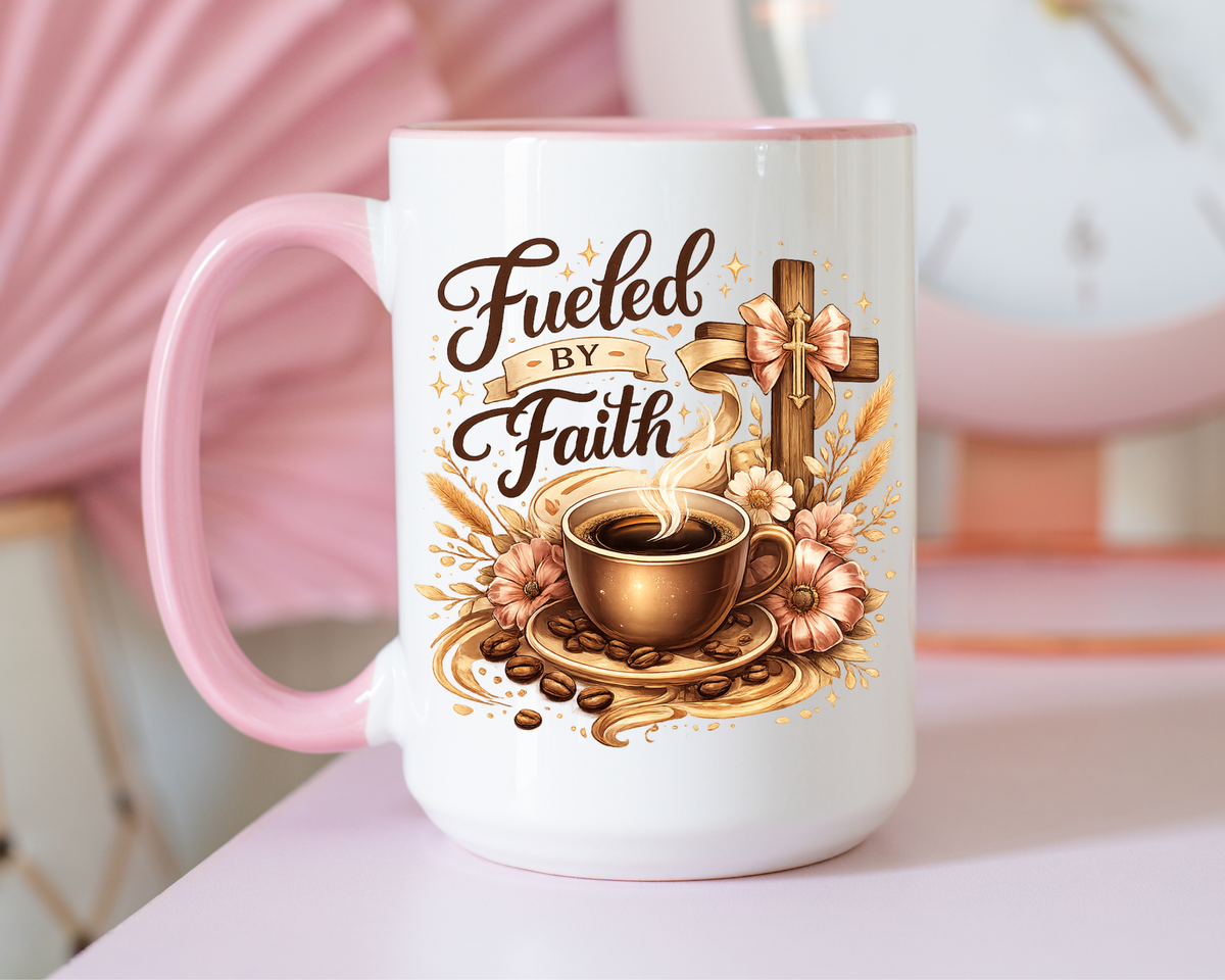 Christian Coffee Mug Fueled By Faith, Faith Based Coffee Cup, Religious Gift for Women, Prayer Warrior Mug, Inspirational Christian Gift