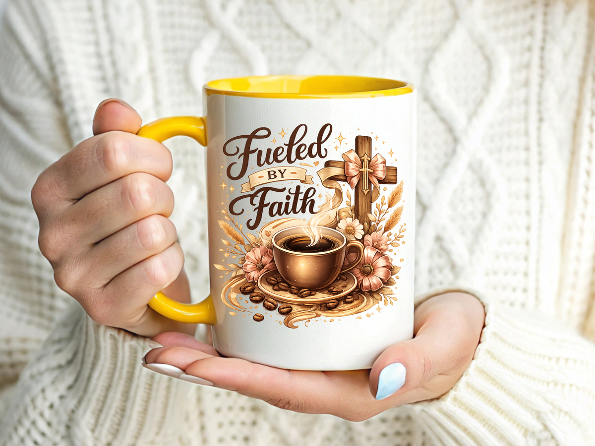 Christian Coffee Mug Fueled By Faith, Faith Based Coffee Cup, Religious Gift for Women, Prayer Warrior Mug, Inspirational Christian Gift