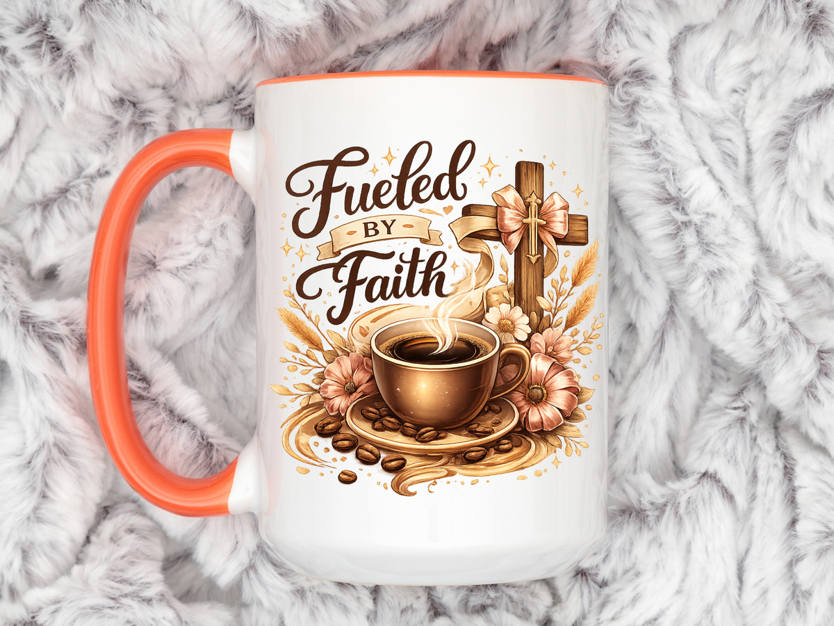 Christian Coffee Mug Fueled By Faith, Faith Based Coffee Cup, Religious Gift for Women, Prayer Warrior Mug, Inspirational Christian Gift