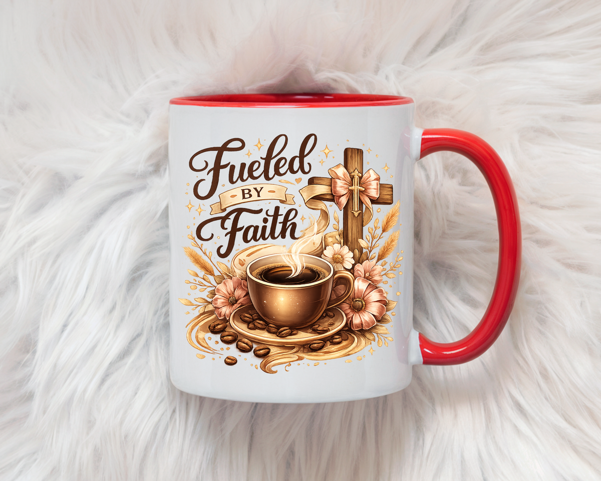 Christian Coffee Mug Fueled By Faith, Faith Based Coffee Cup, Religious Gift for Women, Prayer Warrior Mug, Inspirational Christian Gift