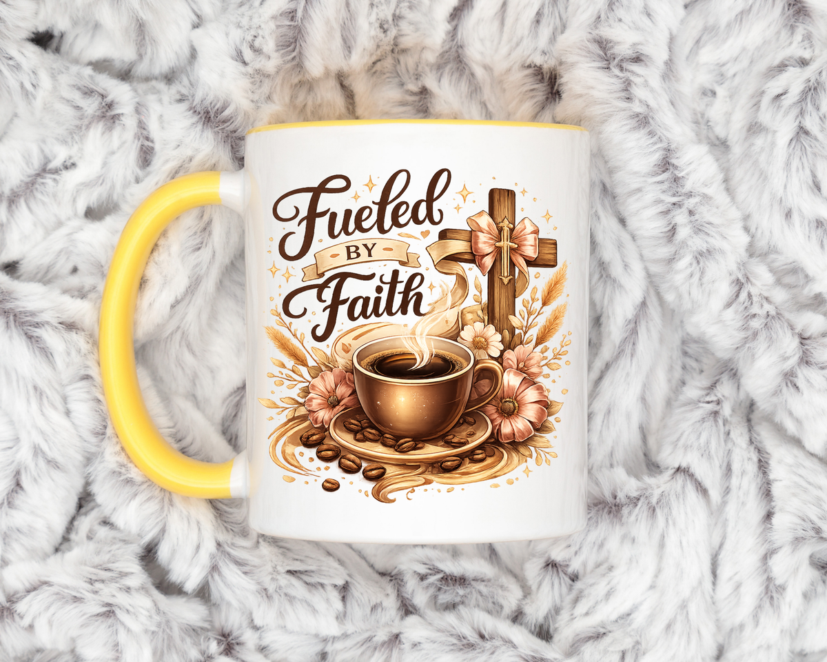 Christian Coffee Mug Fueled By Faith, Faith Based Coffee Cup, Religious Gift for Women, Prayer Warrior Mug, Inspirational Christian Gift