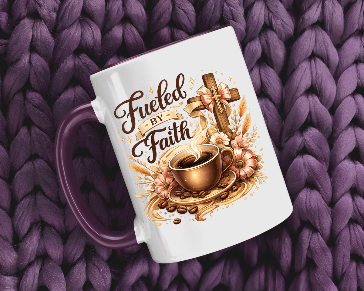 Christian Coffee Mug Fueled By Faith, Faith Based Coffee Cup, Religious Gift for Women, Prayer Warrior Mug, Inspirational Christian Gift