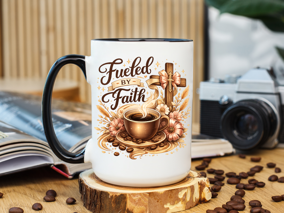 Christian Coffee Mug Fueled By Faith, Faith Based Coffee Cup, Religious Gift for Women, Prayer Warrior Mug, Inspirational Christian Gift