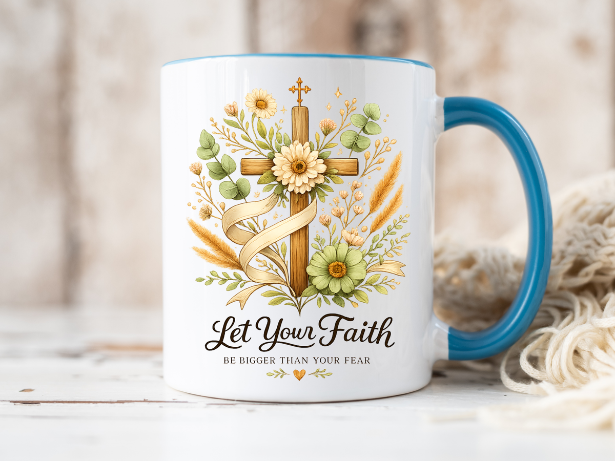 Christian Faith Inspirational Mug, Let Your Faith Be Bigger Than Your Fear Coffee Mug, Religious Gift for Women, Prayer Mug
