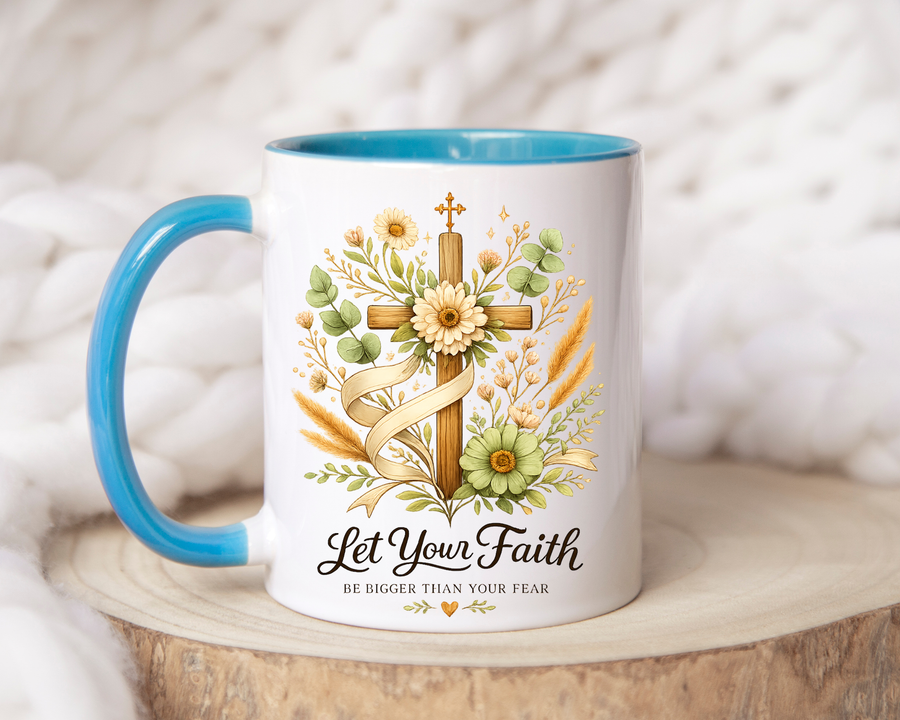 Christian Faith Inspirational Mug, Let Your Faith Be Bigger Than Your Fear Coffee Mug, Religious Gift for Women, Prayer Mug
