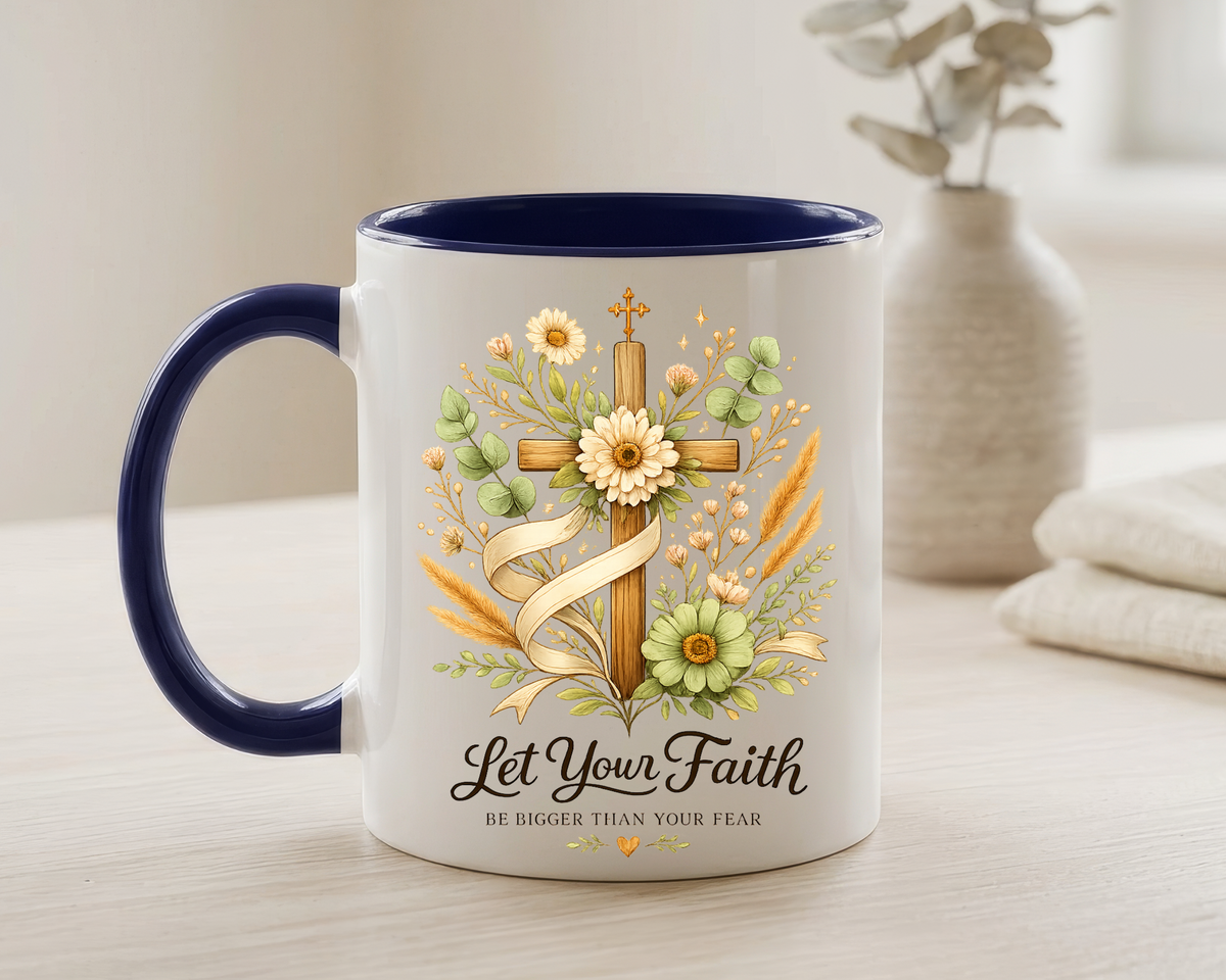 Christian Faith Inspirational Mug, Let Your Faith Be Bigger Than Your Fear Coffee Mug, Religious Gift for Women, Prayer Mug