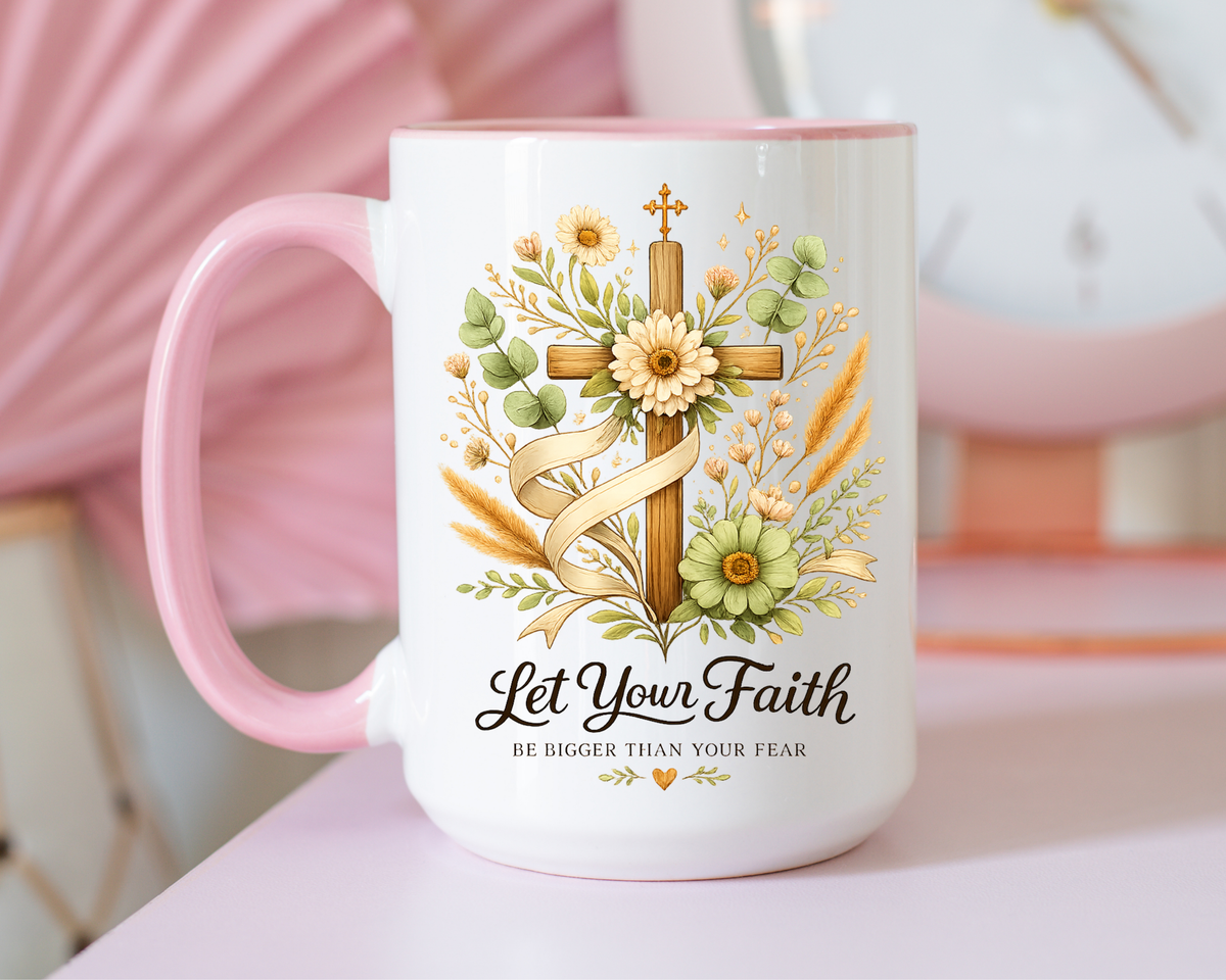 Christian Faith Inspirational Mug, Let Your Faith Be Bigger Than Your Fear Coffee Mug, Religious Gift for Women, Prayer Mug