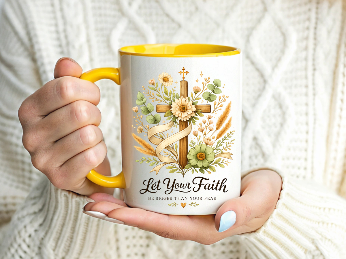 Christian Faith Inspirational Mug, Let Your Faith Be Bigger Than Your Fear Coffee Mug, Religious Gift for Women, Prayer Mug