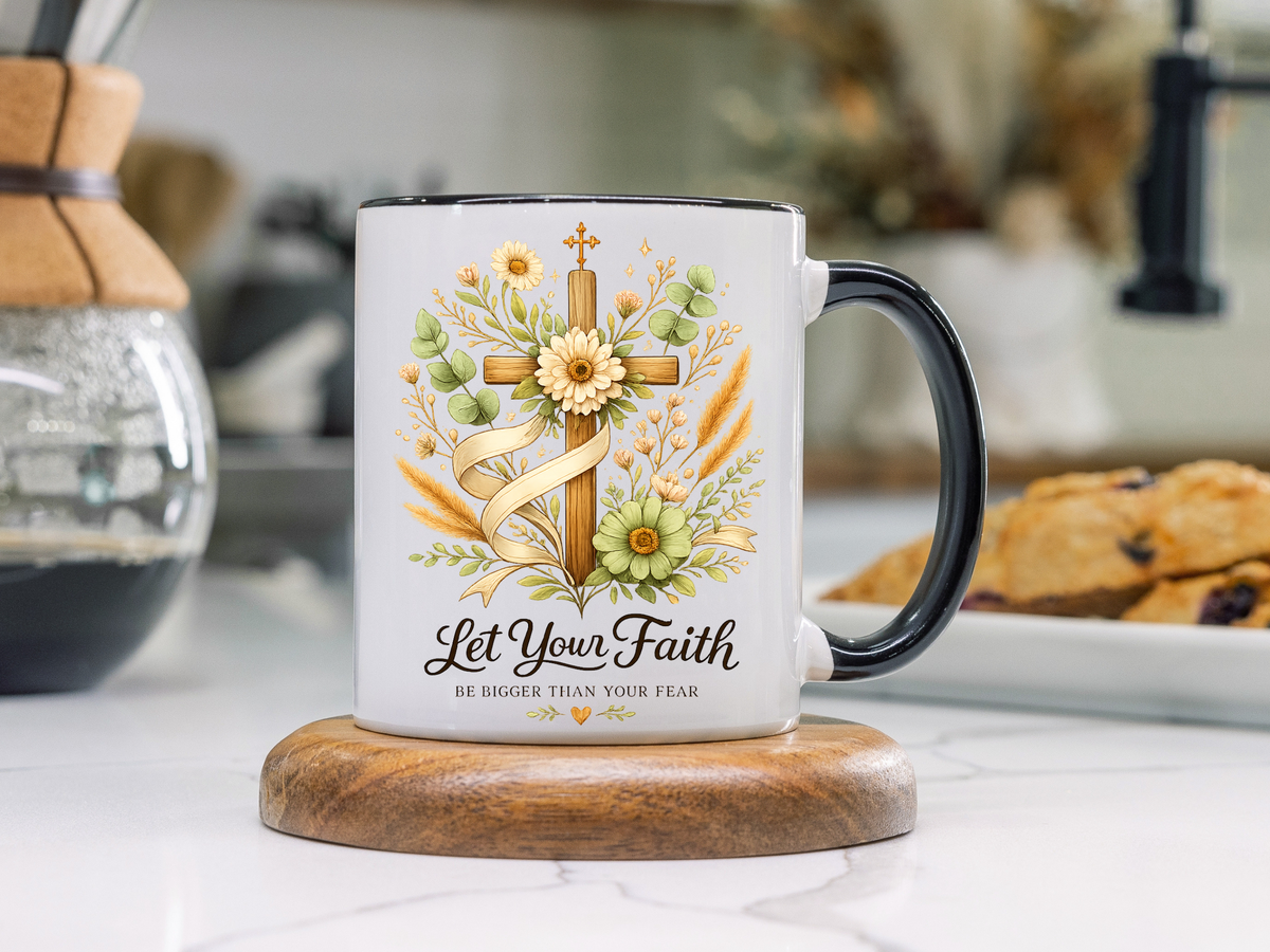 Christian Faith Inspirational Mug, Let Your Faith Be Bigger Than Your Fear Coffee Mug, Religious Gift for Women, Prayer Mug
