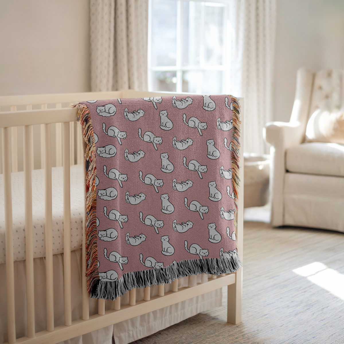 Cute Cat Pattern Woven Blanket, Pink Cat Lover Throw Blanket, Cozy Feline Home Decor, Cat Mom Gift, Pet Lover Couch Blanket