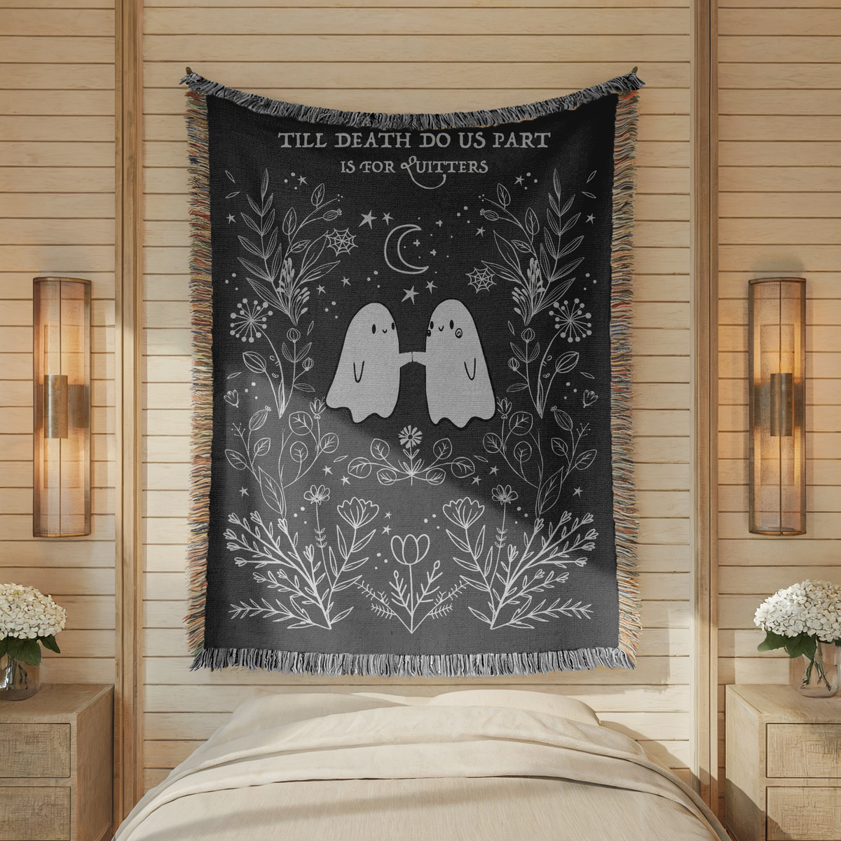 Gothic Ghost Couple Woven Blanket, Till Death Do Us Part Throw Blanket, Halloween Love Gift, Spooky Romantic Home Decor