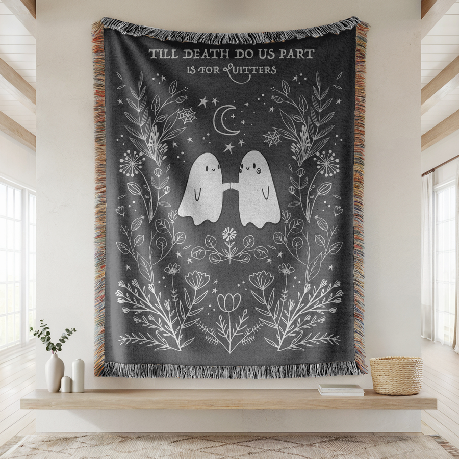 Gothic Ghost Couple Woven Blanket, Till Death Do Us Part Throw Blanket, Halloween Love Gift, Spooky Romantic Home Decor