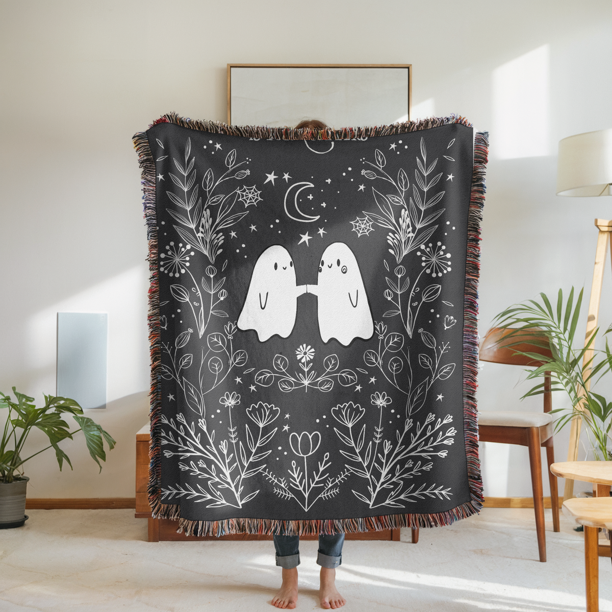 Gothic Ghost Couple Woven Blanket, Till Death Do Us Part Throw Blanket, Halloween Love Gift, Spooky Romantic Home Decor