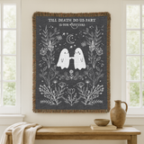 Gothic Ghost Couple Woven Blanket, Till Death Do Us Part Throw Blanket, Halloween Love Gift, Spooky Romantic Home Decor