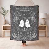 Gothic Ghost Couple Woven Blanket, Till Death Do Us Part Throw Blanket, Halloween Love Gift, Spooky Romantic Home Decor