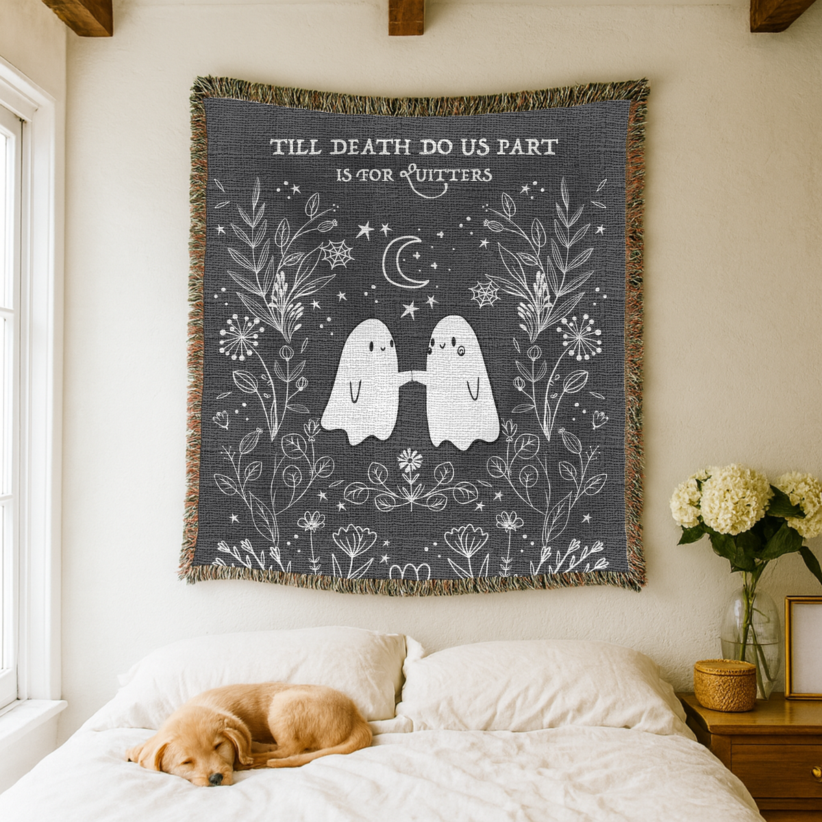 Gothic Ghost Couple Woven Blanket, Till Death Do Us Part Throw Blanket, Halloween Love Gift, Spooky Romantic Home Decor
