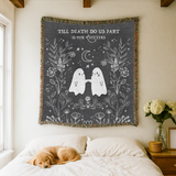 Gothic Ghost Couple Woven Blanket, Till Death Do Us Part Throw Blanket, Halloween Love Gift, Spooky Romantic Home Decor