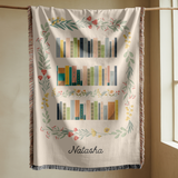 Personalized Book Lover Woven Blanket, Custom Name Reading Blanket, Bookshelf Throw for Readers, Librarian Gift, Cozy Literary Decor